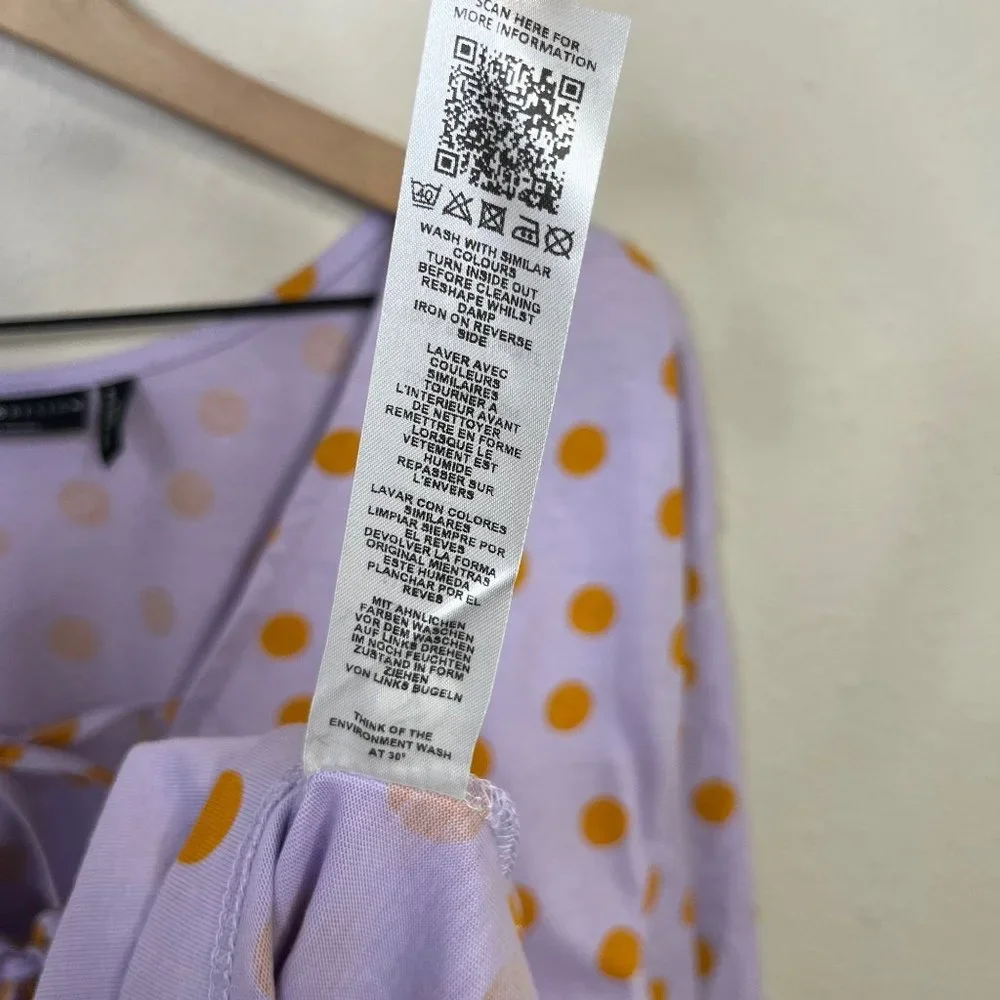 ASOS Design Women's Baby Doll Dress Size 0 Lilac Polka Dot Tie Oversized - Picture 11 of 12